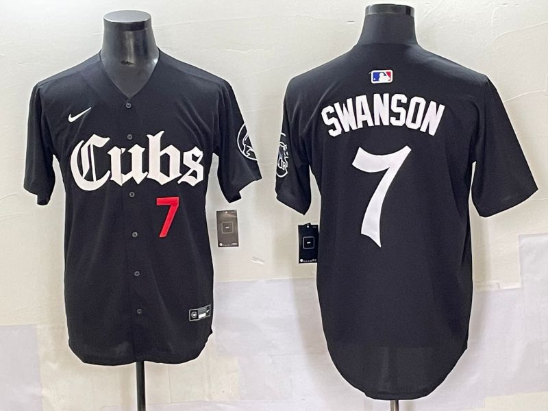 Men 2025 Chicago Cubs 7 Swanson Black Five generations Joint Name Nike MLB Jersey style 6